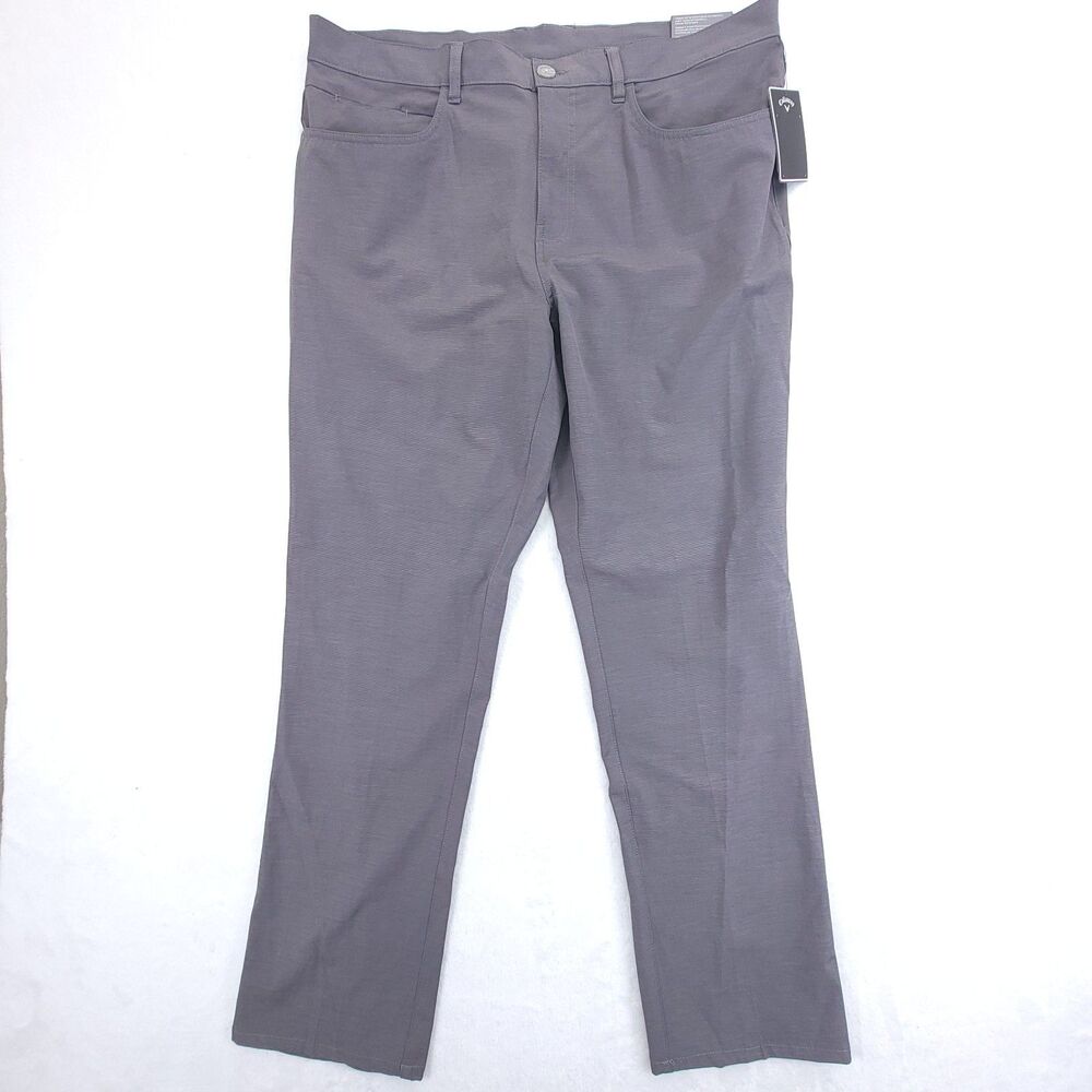 Callaway Mens 38x32 Golf 5 Pocket Pants Gray NWT Striped *Flaw*